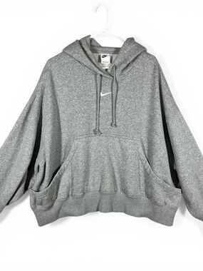 Nike Center Swoosh Hoodie Womens Large Grey Phoenix Fleece Oversized Sweatshirt